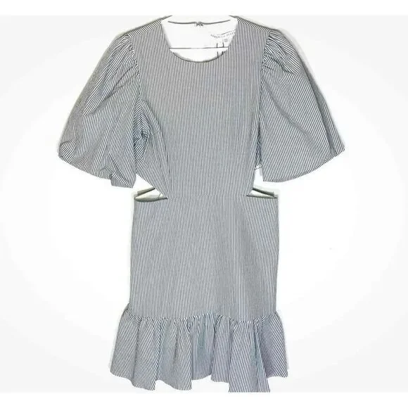 Veronica Beard Womens Blue Striped Round Neck Ruffled Dress Size 10